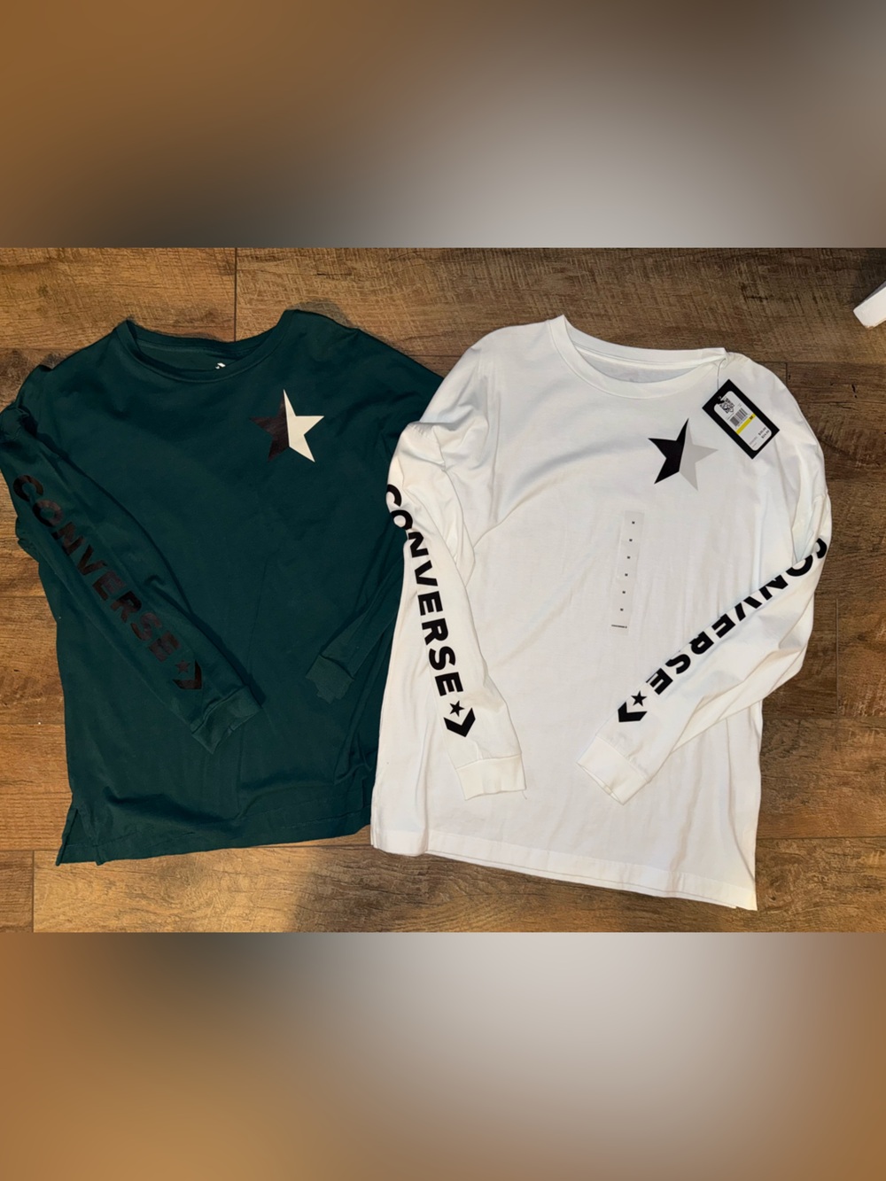 Converse womens Long Sleeve Star Logo Tops in Dark Green and White
